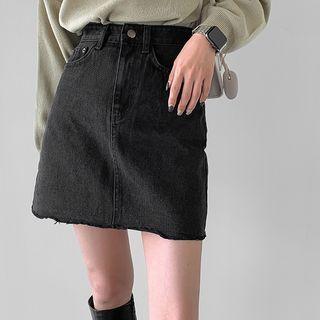 Fringe-hem Denim Miniskirt