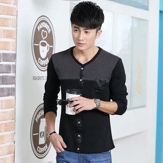 Colour Block V-neck Long-sleeve Top