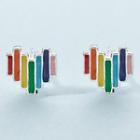 925 Sterling Silver Rainbow Heart Earring 1 Pair - Hearts - Multicolor - One Size