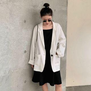 Lapel Collar Single-button Plain Blazer White - One Size