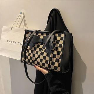 Checkerboard Bow Shoulder Bag