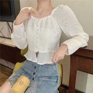 Long-sleeve Button-detail Lace Top