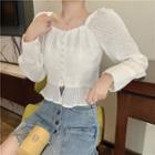 Long-sleeve Button-detail Lace Top