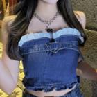 Denim Buckled Tube Top Blue - One Size