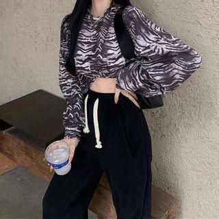 Set: Print Loose-fit Cropped Top + Sweatpants