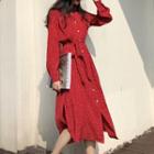 Long-sleeve Midi Dress Red - One Size