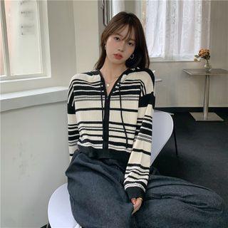 Hooded Striped Zip Cardigan