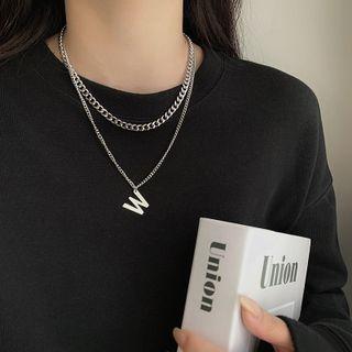 Letter Pendant Chain Layered Necklace 3667 - Silver - One Size