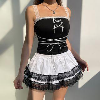 Lace Trim Paneled Top