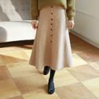 Button-trim Long Knit Skirt