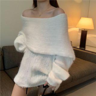 Oversized Off-shoulder Long-sleeve Sweater