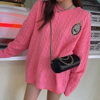 Embroidered Cable-knit Oversized Sweater