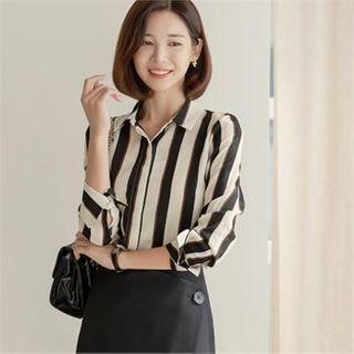 Hidden Buttoned Stripe Blouse
