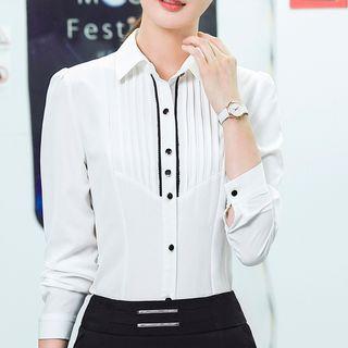 Contrast Trim Shirt / Dress Pants / Pencil Skirt / Set