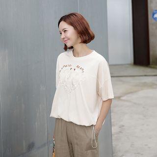 Embroidered Drawstring-hem T-shirt