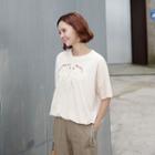 Embroidered Drawstring-hem T-shirt