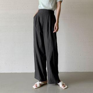 Flat-front Textured Wide-leg Pants