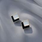 Two-tone Geometric Stud Earring 1 Pair - 925 Silver - Black & White - One Size