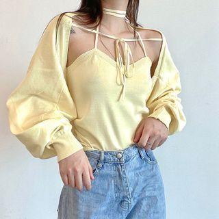 Set: Tie-front Shrug + Strappy Camisole Top