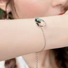 Rhinestone Alloy Moon Bracelet 1pc - Silver & Aqua Green - One Size