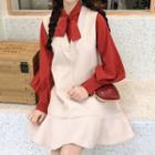 Sleeveless Mini Dress / Ribbon-neck Shirt