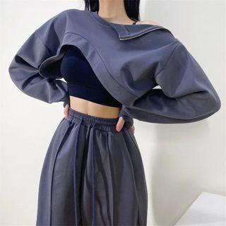 Asymmetrical Cold-shoulder Crop Sweatshirt