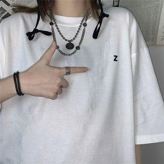 Letter Embroidered Elbow-sleeve T-shirt (various Designs)