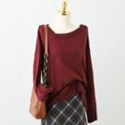Off Shoulder Plain Knit Oversize Sweater