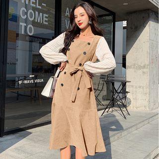 Square-neck Long-sleeve A-line Midi Dress