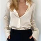 Bell-sleeve Satin Loose-fit Shirt