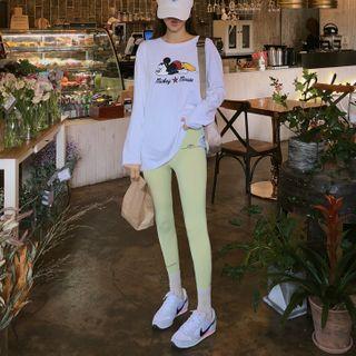 High-waist Letter-printed Overlock Leggings