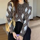 Argyle Knit Polo Shirt Coffee - One Size
