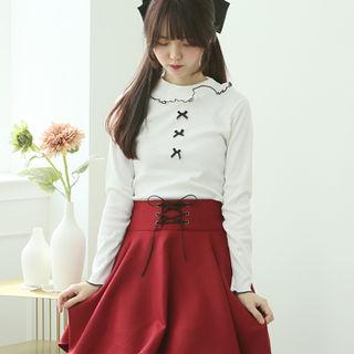 Frilled Beribboned Top White - One Size