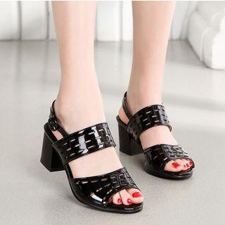 Perforated Slingback Chunky Heel Sandals