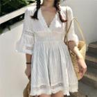 Fringed 3/4 Sleeve V-neck Dress