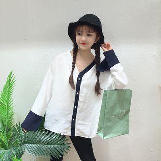 Asymmetric Panel V-neck Blouse