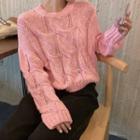 Cable Knit Cardigan Peach Pink - One Size