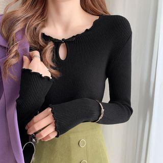 Ruffled Cut-out Ribbed Top