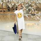 Cap-sleeve Smile Print Midi T-shirt Dress