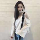 Contrast Trim Strap Off Should Long Sleeve Top