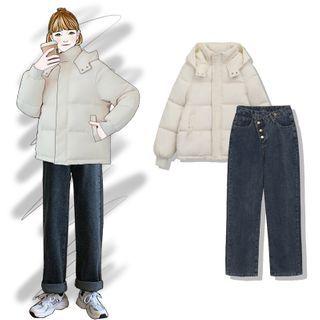 Padded Coat / Wide-leg Jeans