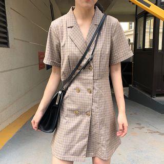 Plaid Double-breasted A-line Dress As Shown In Figure - One Size