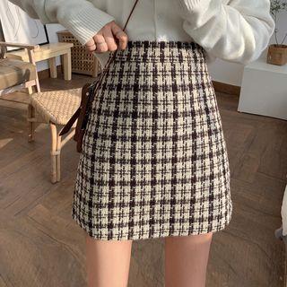 Checker Wool Mini Skirt