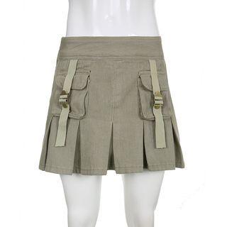 Mid Rise Pleated Mini Cargo Skirt