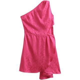 One-shoulder Jacquard Asymmetrical Mini Sheath Dress