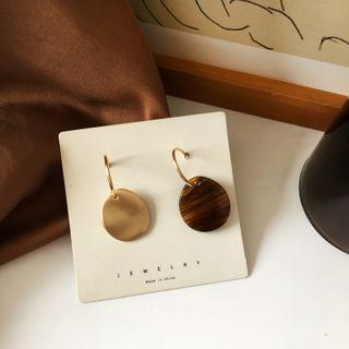Disc Resin Dangle Earring 1 Pair - Amber & Coffee & Gold - One Size