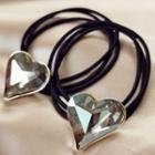 Heart Rhinestone Hair Tie Silver Heart - Black - One Size