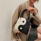 Faux Leather Yin Yang Print Crossbody Bag White - One Size
