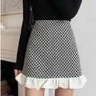 Ruffle Trim Patterned Mini A-line Skirt