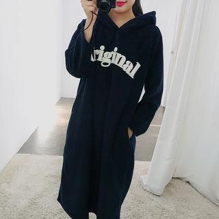 Lettering Polar-fleece Midi Hoodie Dress